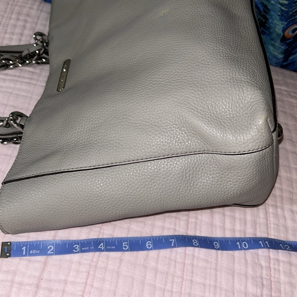 Michael Kors Pebbled Leather Gray With Silver Chain Harper Tote Bag - Picture 11 of 16
